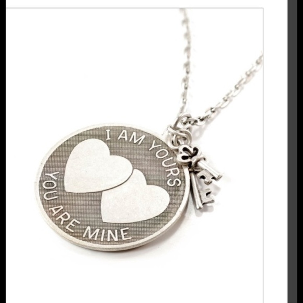 I am yours you are mine silver metal necklace
